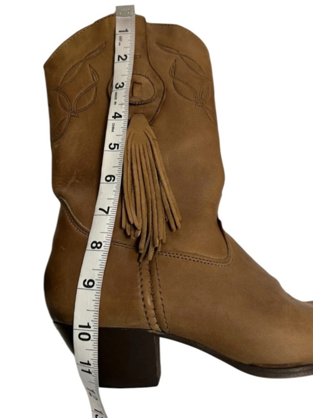 Laredo Womens 9 Tan Leather Fringe Western Cowboy Boots Cowgirl Boho Festival - Picture 9 of 9